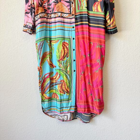 FARM RIO Scarf Mix Shirt Dress Multicolor Fruit Print 3/4 Sleeve Hippie - Picture 7 of 15